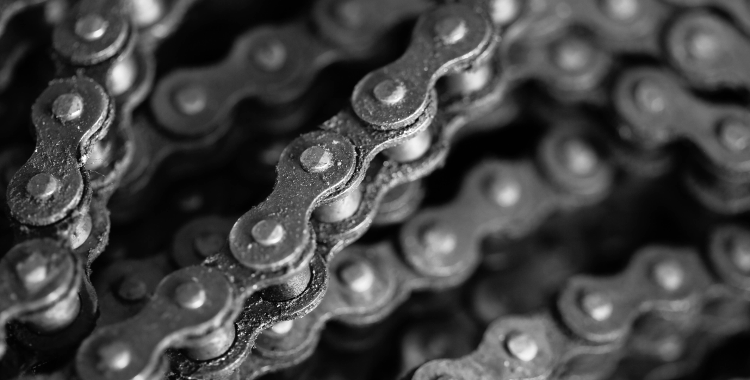 A well-maintained bicycle chain, treated with chain lube