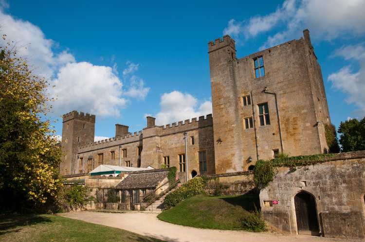 Sudeley Castle, a straight-walled castle built from yellow stone.