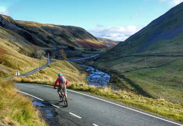 A brief stretch of road cycling on the Trans Cambrian Way